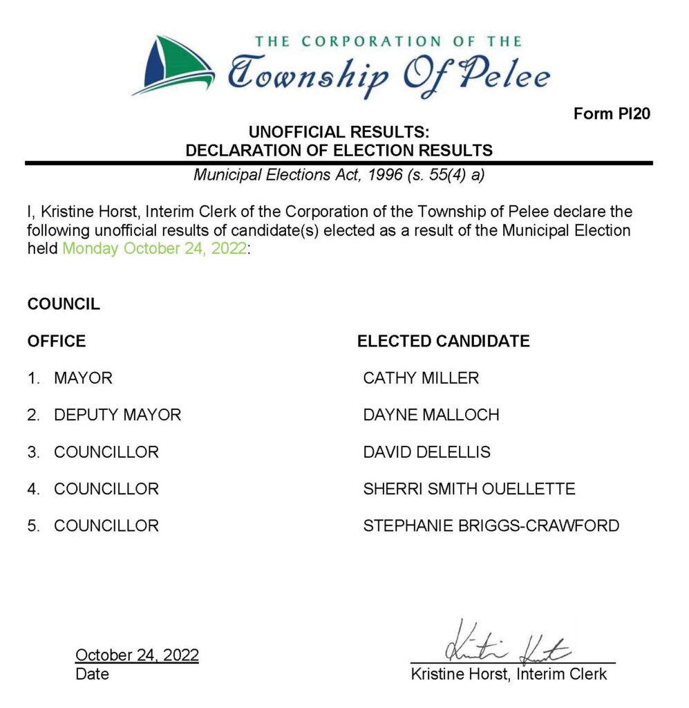 Unofficial Declaration of Municipal Election Results
